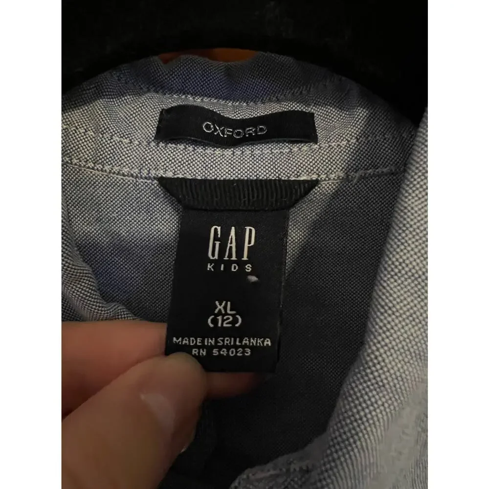 Gap Kids Boys Blue Oxford Button Down Dress Shirt Long Sleeve Cotton Size XL(12)